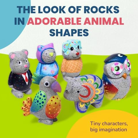 3-12 6 Rock Buddies - DIY Resin Shaped Stone Like Material Animal Figures - Ideal Arts and Crafts for Kids Yrs old