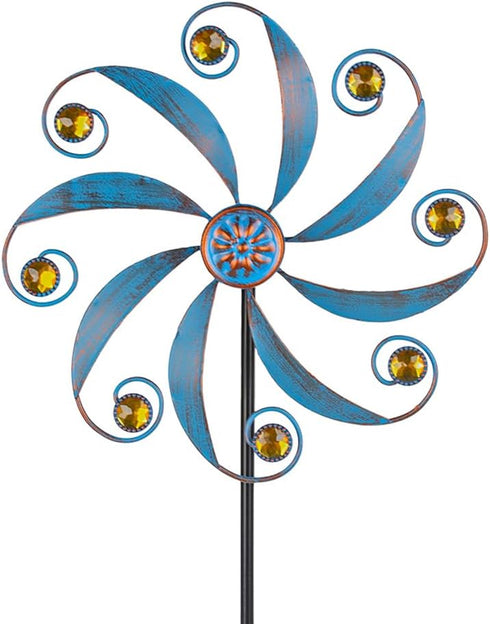 Metal Wind Spinner, Small Outdoor Wind Sculptures & Spinners for Garden Decor, Blue
