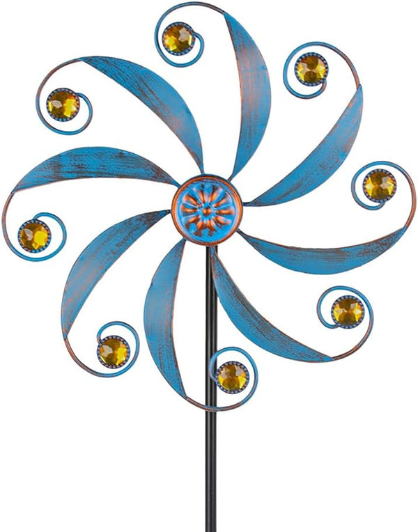 Metal Wind Spinner, Small Outdoor Wind Sculptures & Spinners for Garden Decor, Blue