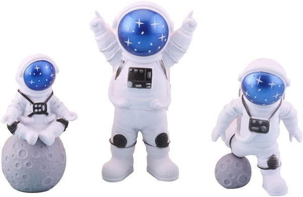 3Pcs Astronaut Figurines Cake Topper, Outer Space Cake Decoration Miniature Action Figure Statues for Kids Party