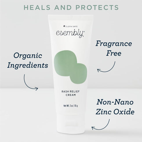 Esembly Rash Relief Cream, Organic Zinc Oxide Barrier Cream, Soothes and Heals Diaper Rash, Natural Aid for Baby Bottom