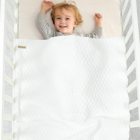 Baby Blanket Knit Soft Swaddle Receiving Blankets for Newborn Nursery, 30 x 40 Inch, White for Infant Crib Stroller
