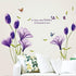 Removable Purple Lovely Lily Flowers Wall Stickers - DIY Flower Vines Art Quotes and Butterfly Decal for Home