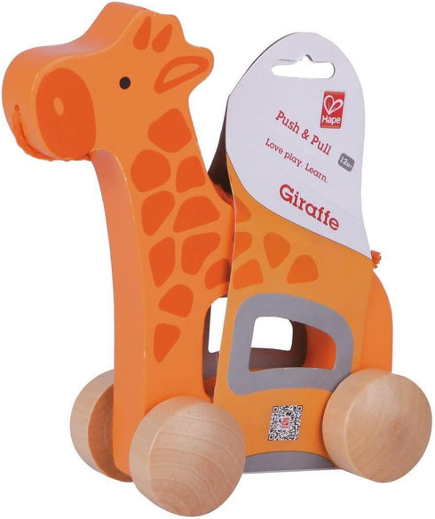 Hape Giraffe Wooden Push and Pull Toddler Toy, Orange, L: 5.3, W: 2.4, H: 5.9 inch