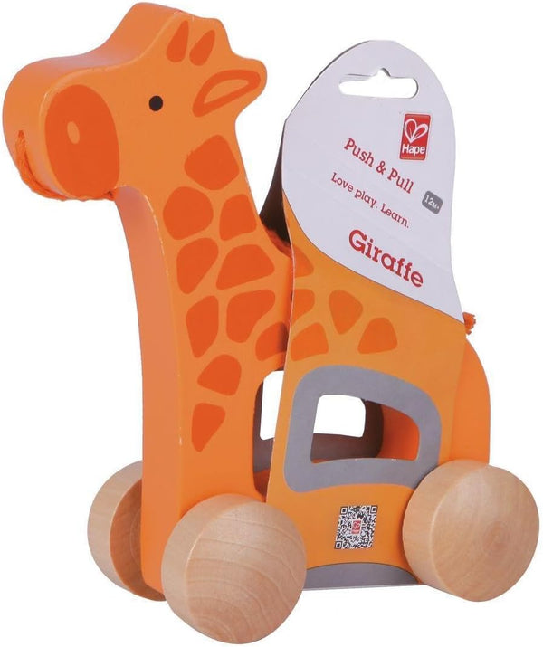 Hape Giraffe Wooden Push and Pull Toddler Toy, Orange, L: 5.3, W: 2.4, H: 5.9 inch