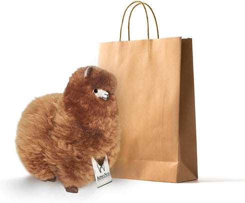 Llama Stuffed Animal, 9 Inch Cute Soft Cuddly Alpaca Plush Toy, Handcrafted Real Alpaka Natural Fur, Brown