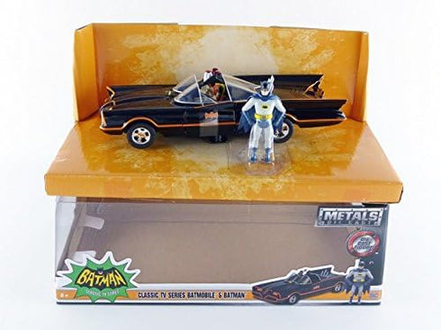 1966 Classic TV Series Batmobile - 1:24 Die-Cast Car with Batman and Robin Figures, Toys for Kids and Adults