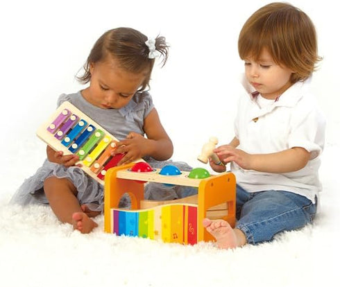 Hape Pound & Tap Bench with Slide Out Xylophone, Award Winning Wooden Musical Toy for Toddlers