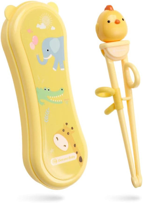 Training Chopsticks for Kids - Harmless Material, Anti-dislocation Buckle Design, Includes Portable Box (Yellow)