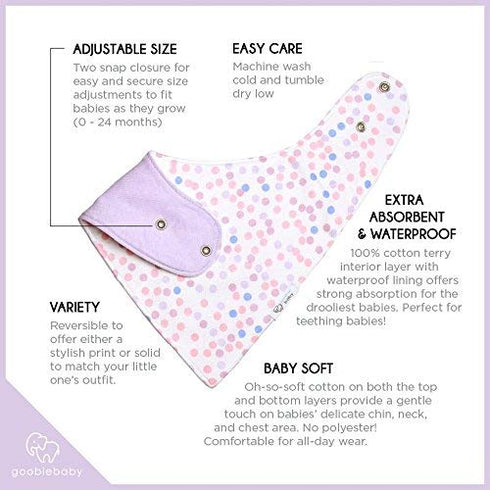 REVERSIBLE & WATERPROOF Cotton Baby Bandana Drool Bibs for Girls - Pack of 4 Soft Absorbent Teething Bib Set
