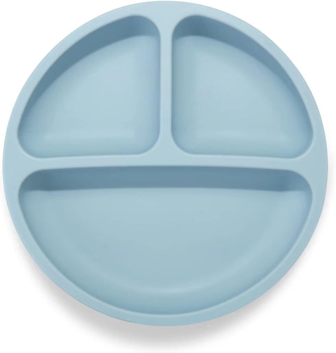 PandaEar Divided Unbreakable Silicone Baby and Toddler Plates, 3 Pack, Non-Slip, Dishwasher & Microwave Safe (Blue