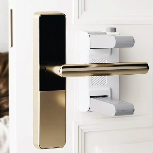 QL-LINRUN No-Drill Door Lever Lock Child Proof, Heavy Duty Adhesive Pet Safety Gate