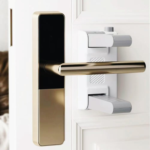 QL-LINRUN No-Drill Door Lever Lock Child Proof, Heavy Duty Adhesive Pet Safety Gate