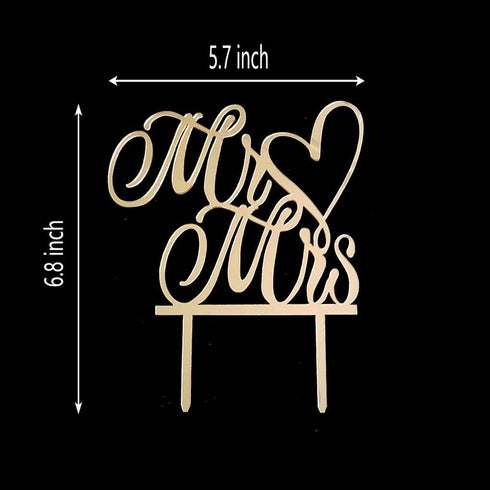 Mr and Mrs Cake Topper, Bride and Groom Sign Wedding Engagement Cake Decorations (Mirror Gold Acrylic)