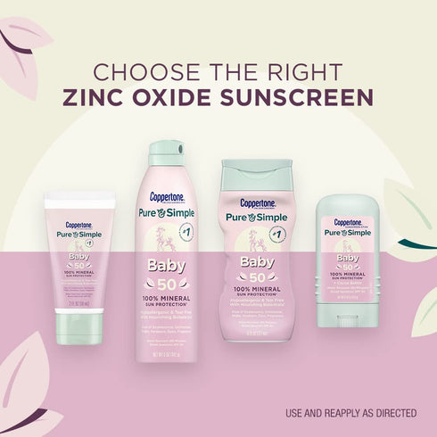 Coppertone Pure and Simple Baby Sunscreen Stick SPF 50, Zinc Oxide Mineral Sunscreen for Body and Face, 0.49 Oz