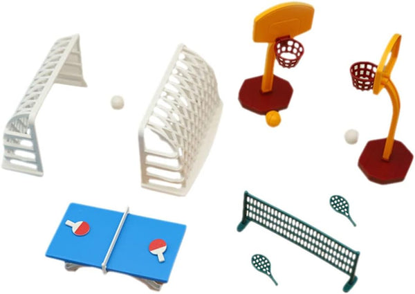Doll House Accessories Miniature Table Tennis Set, Basketball Hoop & Fun Sports Novelty Ball Bats