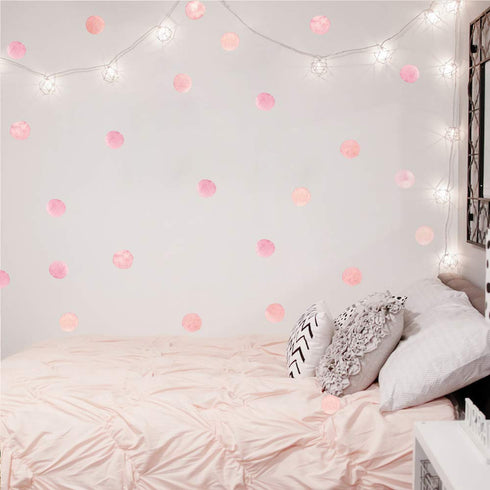 36pcs Pink Polka Dot Wall Decals, Watercolor Dots Wall Sticker for Kids, Nursery Room (6 Sheets)