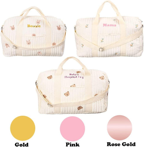 Custom Cotton Diaper Bag Tote for Women - Large Capacity, Multiple Compartments, Cute Rabbit Bear Design for Baby Girl