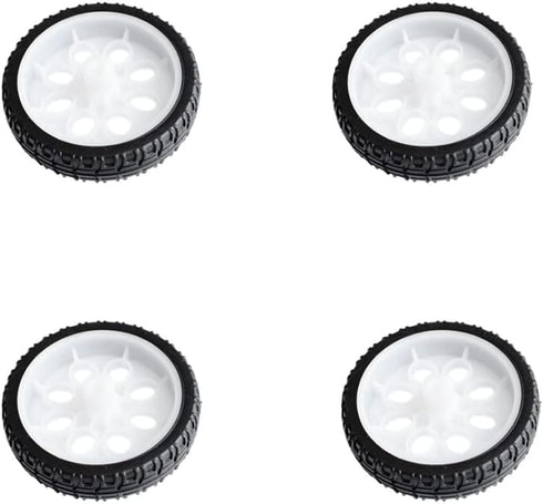 4pcs 65mm Rubber RC Wheel Tires, Toy Car Wheels for DIY Model Robots, White and Black Accessories