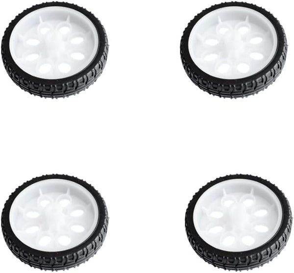 4pcs 65mm Rubber RC Wheel Tires, Toy Car Wheels for DIY Model Robots, White and Black Accessories
