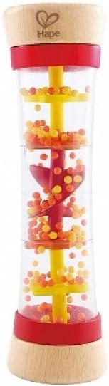 Hape Mini Wooden Musical Beaded Raindrops Instrument, Shake & Rattle Rainmaker Toy, Red