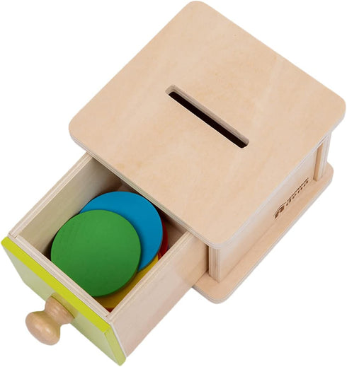 Adena Montessori Coin Box, Yellow-Green Door Baby Toys for 6-12 Months 1-2 Years Old Toddlers
