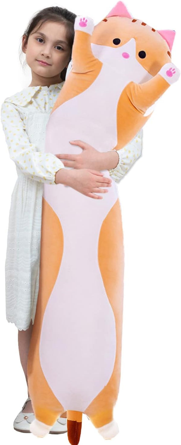 Giant Cat Pillow Plush Cartoon Kitty Sleeping Hugging Pillow, Soft Long Kitten Body Doll Cushion Toy for Kids