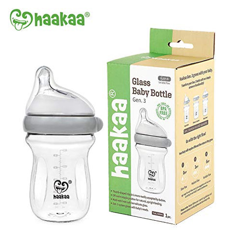 3 6 oz/160 ml, 1 Haakaa Generation Glass Baby Bottle PK (Grey)