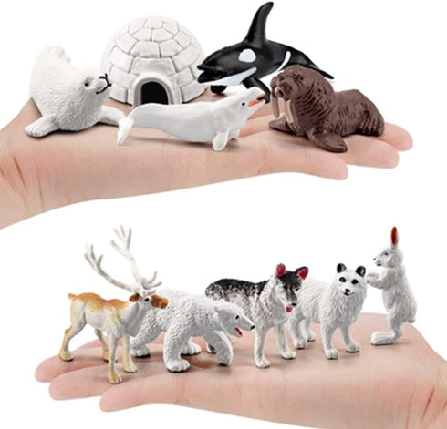 Mini Arctic Animals Figurines Set, 10pcs Realistic Plastic Arctic Toy Figures for Kids Birthday Gift