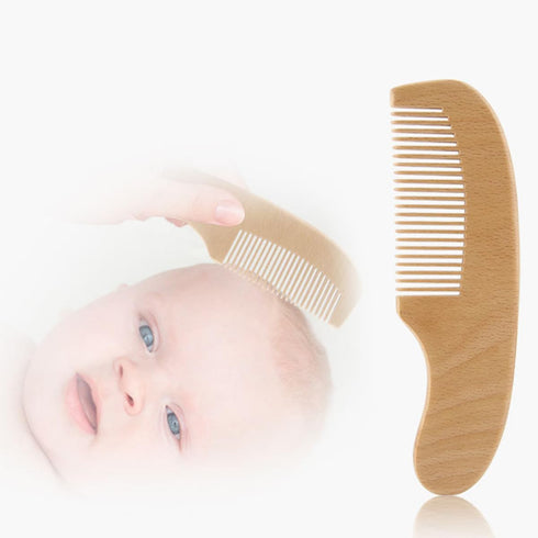 Set FRCOLOR Wooden Handle Hair Brush and Comb with Soft Wool Bristles for Newborn Scalp Care and Bathing Grooming Kit