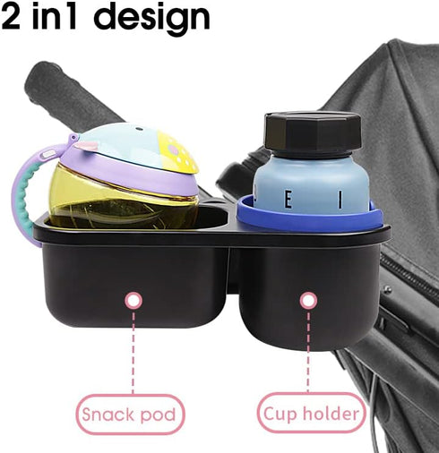 Universal Stroller Snack Tray with Cup Holder Attachment, 2 in 1 Stroller Accessories, Grey