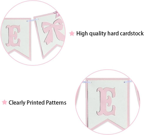 Derzhssg 1st Pink Bowknot One Birthday Highchair Banner - Girl Birthday High Chair Banner, Party Decoration Photo