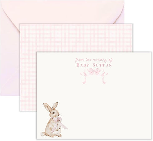 Set AS-2347 Personalized Bunny Baby Shower Thank You Cards Custom Watercolor Rabbit Nursery Stationery, Heirloom Pastel