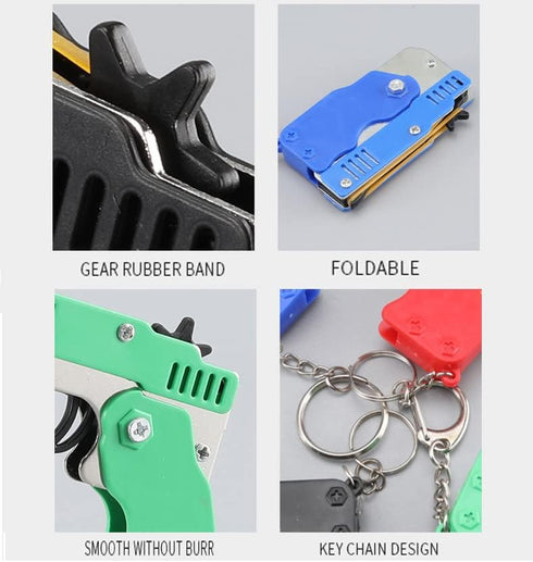 Kids Toys Cool Keychain Rubber Band - Mini Metal Folding Rubber Launcher Toy with 60 Bands