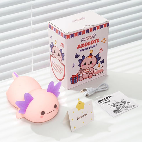 4 Dimmable Mewaii Huggwaii Squishy Axolotl Night Light for Kids, Soothing White Noise Sounds, Silicone Axolotl Lamp
