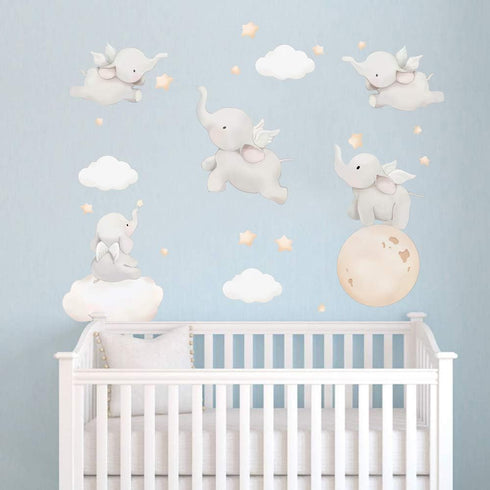Runtoo Kids Elephant Wall Decal Art Stickers, Baby Nursery Bedroom Space Wall Décor