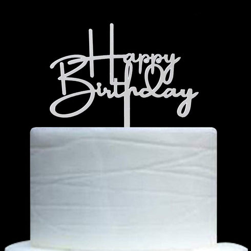 Happy Birthday Cake Topper, Mirror Silver Acrylic for Birthday Party Decorations