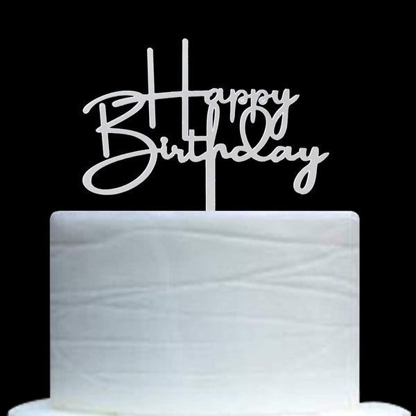Happy Birthday Cake Topper, Mirror Silver Acrylic for Birthday Party Decorations