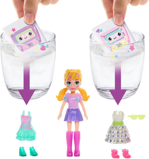 Polly Pocket Doll & Playset - Disco Dance Fashion Reveal with 3-Inch Hoodie Buddy Doll, 16 Accessories & Water Play
