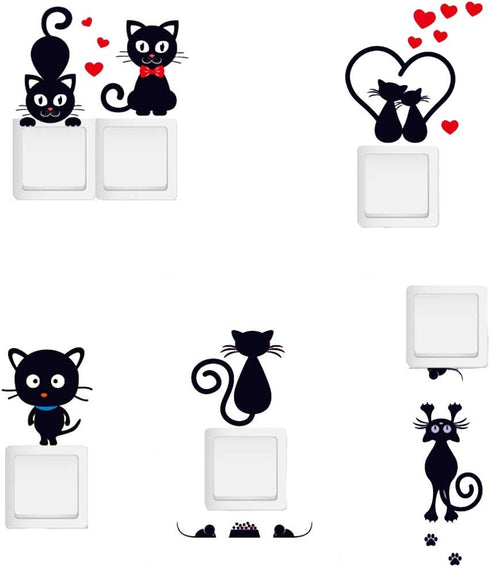 Removable Switch Sticker, 5 Pcs Cute Cartoon Black Cats Wall Sticker, Light Switch Decor for Home