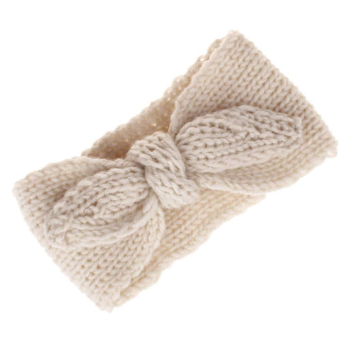 Utaly Winter Cute Kids Baby Girls Knit Rabbit Knotted Headband Earwarmer (Beige + Tan, Stretchy)