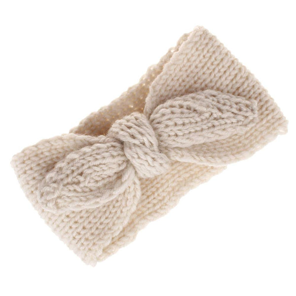 Utaly Winter Cute Kids Baby Girls Knit Rabbit Knotted Headband Earwarmer (Beige + Tan, Stretchy)