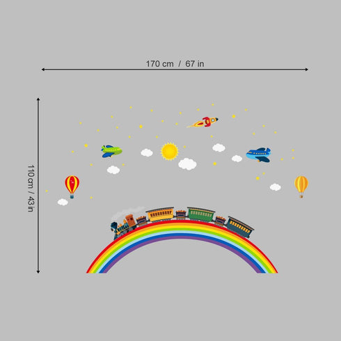Rainbow Train Wall Stickers DIY Rocket Airplane Wall Decals Art Decor for Kids Nursery Bedroom