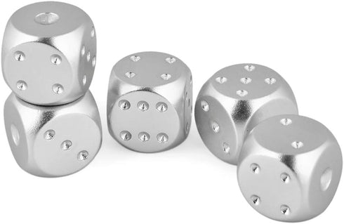 DS.DISTINCTIVE STYLE Aluminum Alloy Dice, 5 Pieces 16mm Portable Metal Dices with Case, 6 Sided for Party Game