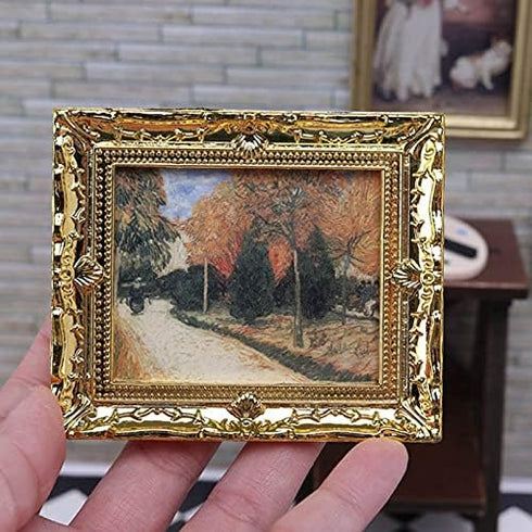3Pcs 1:12 Mini Miniature Gold Frame Art Wall Picture, Oil Painting Home Decor