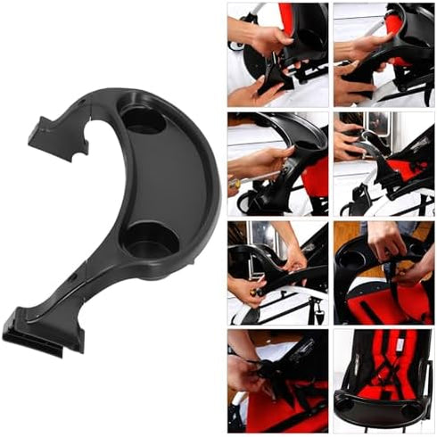 Black Universal Stroller Snack Tray with Cup Holder - Convenient Organizer