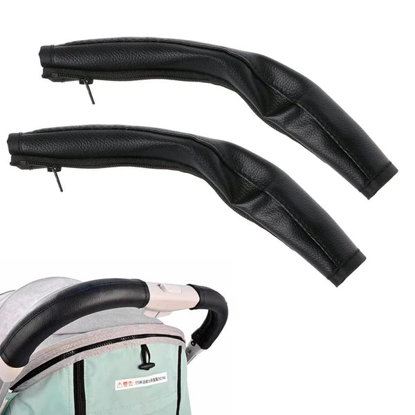 Baby Stroller Armrest Protective Cover, 2 Pcs Zipped Leather Handle Covers for Pushchair (Black)