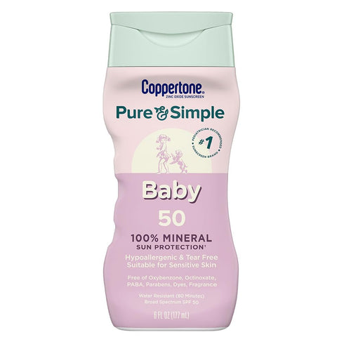Coppertone Pure and Simple Baby Sunscreen Lotion SPF 50, Zinc Oxide Mineral
