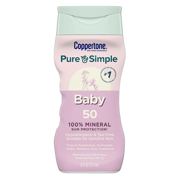 Coppertone Pure and Simple Baby Sunscreen Lotion SPF 50, Zinc Oxide Mineral