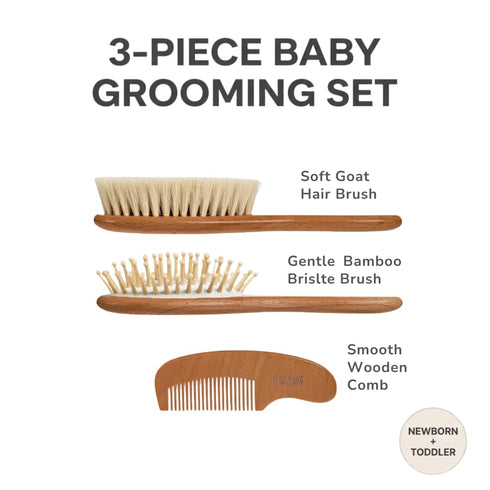 Set Baby Wooden Hair Brush and Comb for Newborn Toddler - Natural HairBrush with Soft Goat Bristle for Girl and Boy